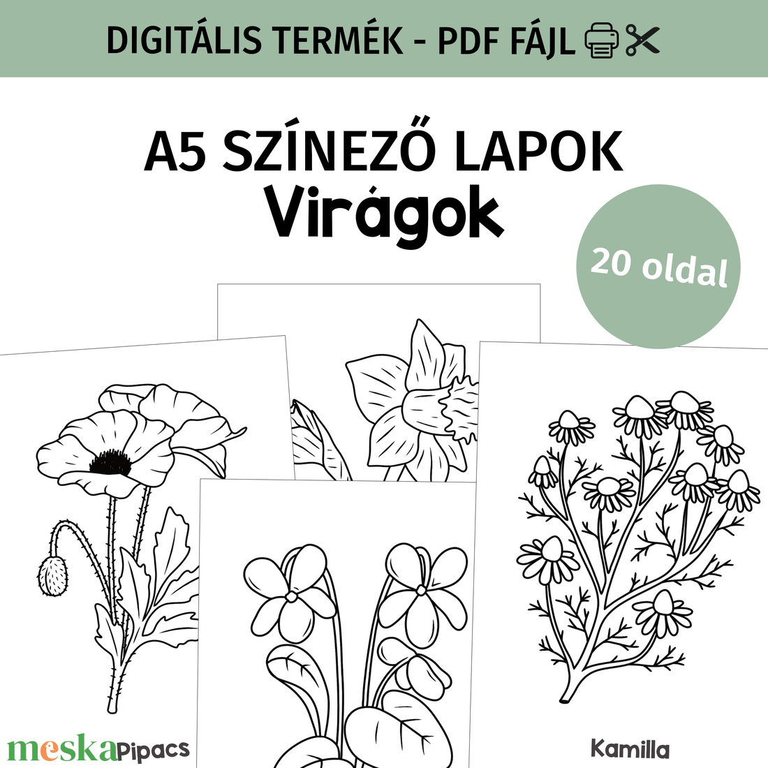 Virágos színező csomag - PDF - otthon & életmód - papír, írószer - színező - Meska.hu