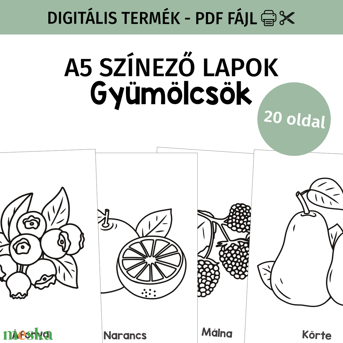 Gyümölcsös színező csomag - PDF - otthon & életmód - papír, írószer - színező - Meska.hu