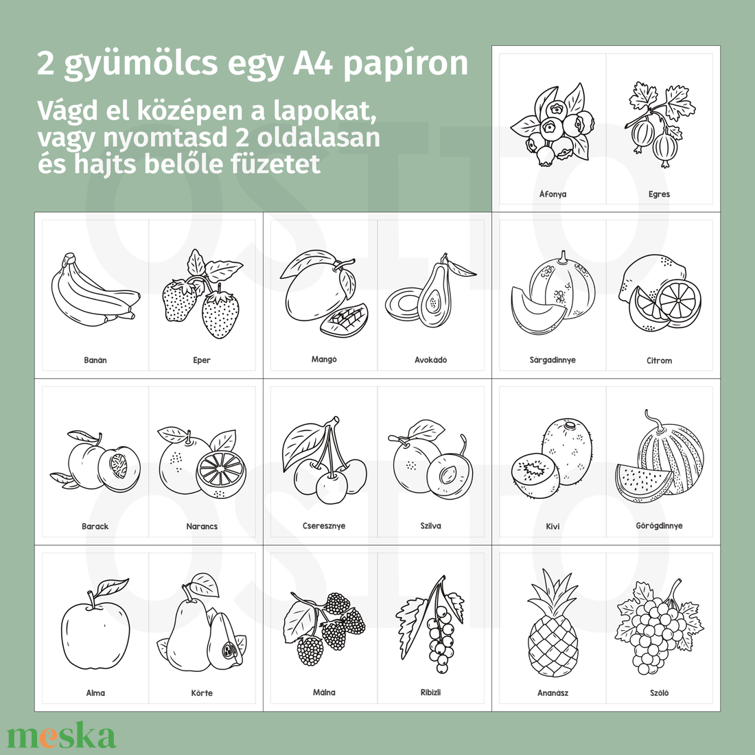 Gyümölcsös színező csomag - PDF - otthon & életmód - papír, írószer - színező - Meska.hu