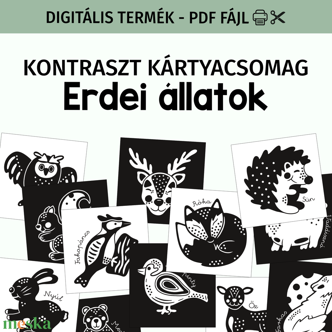 Kontraszt babakártya - Erdei állatok - PDF - játék & sport - babalátogató ajándékcsomag - Meska.hu
