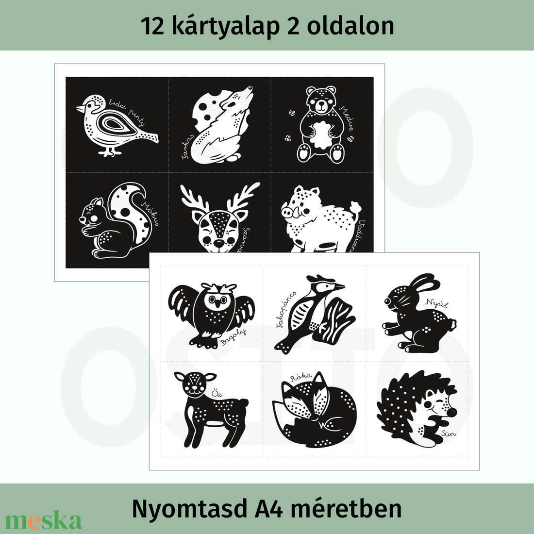 Kontraszt babakártya - Erdei állatok - PDF - játék & sport - babalátogató ajándékcsomag - Meska.hu