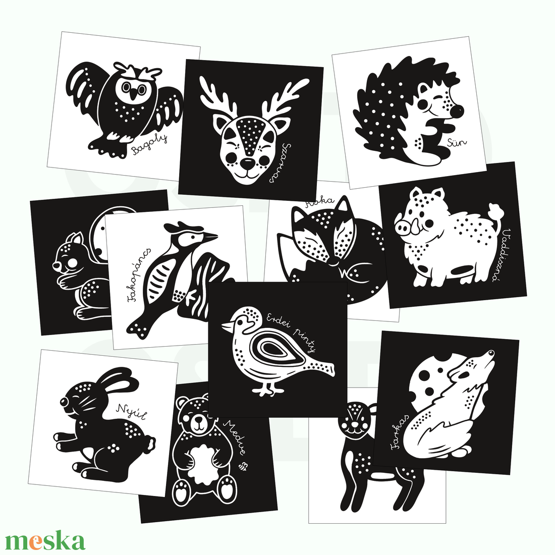 Kontraszt babakártya - Erdei állatok - PDF - játék & sport - babalátogató ajándékcsomag - Meska.hu