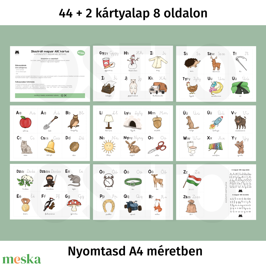 Illusztrált magyar ABC kártya, 44 darabos kiterjesztett kártyacsomag - PDF - játék & sport - készségfejlesztő és logikai játék - oktató játékok - Meska.hu