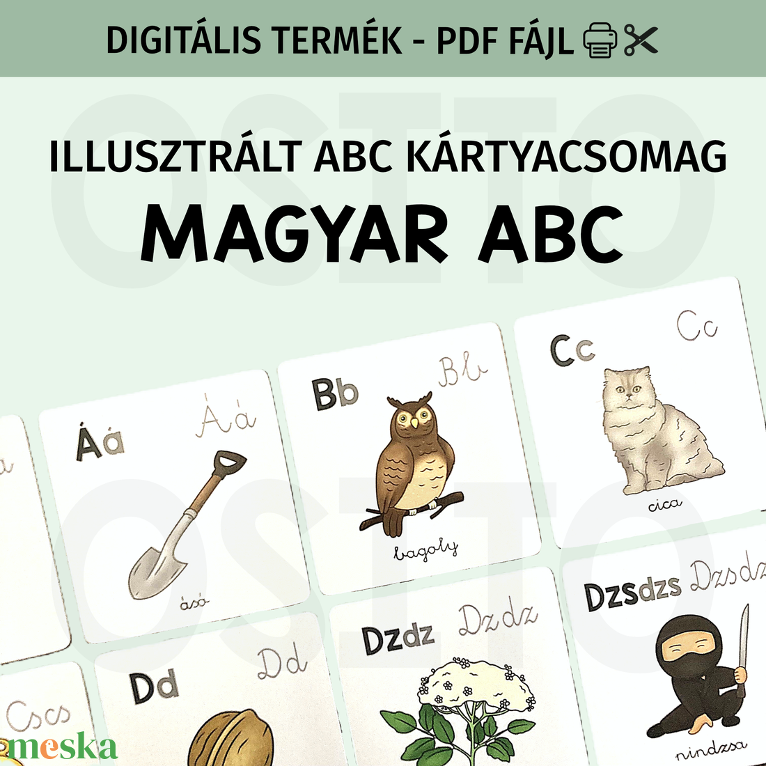 Illusztrált magyar ABC kártya, 44 darabos kiterjesztett kártyacsomag - PDF - játék & sport - készségfejlesztő és logikai játék - oktató játékok - Meska.hu