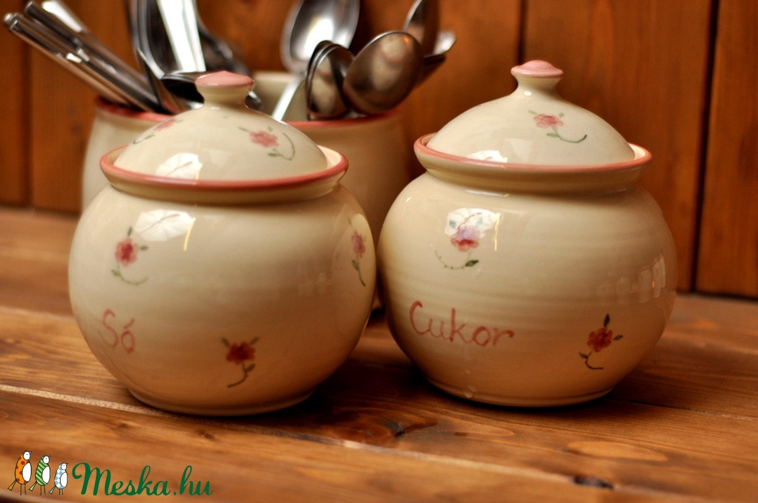 Romantikus só- és cukortartó+ fakanáltartó -  - Meska.hu