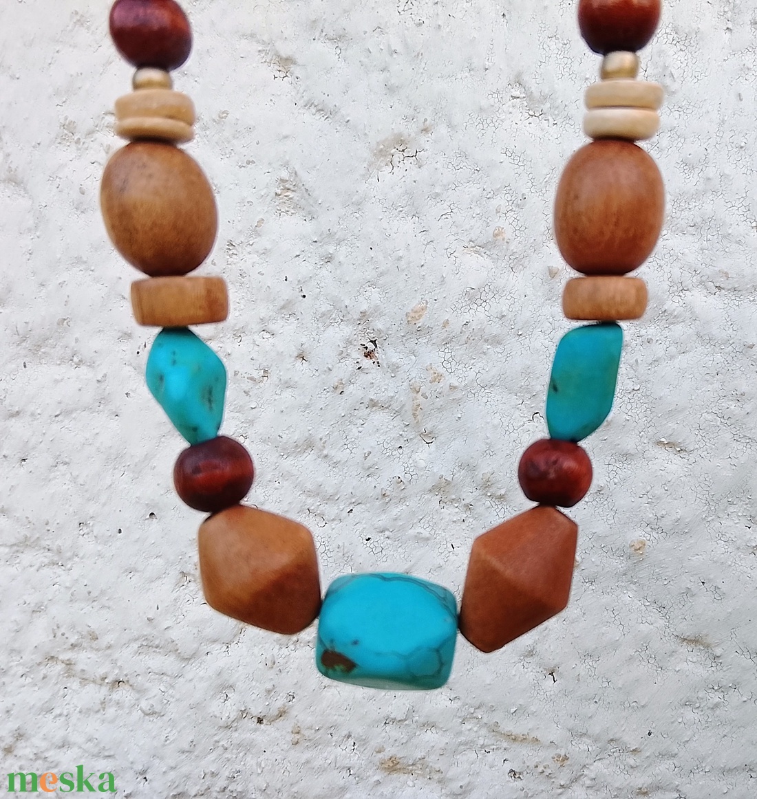 Fagyöngy és türkiz köves nyaklánc, nyakék  - ékszer - nyaklánc - gyöngyös nyaklánc - Meska.hu