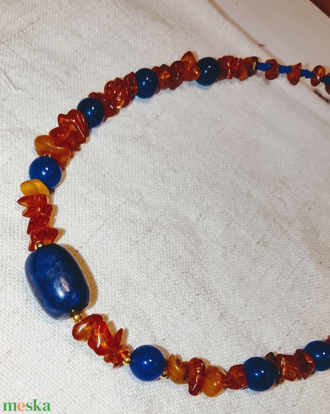 Kék  - arany ásvány nyaklánc, nyakék  - ékszer - nyaklánc - gyöngyös nyaklánc - Meska.hu