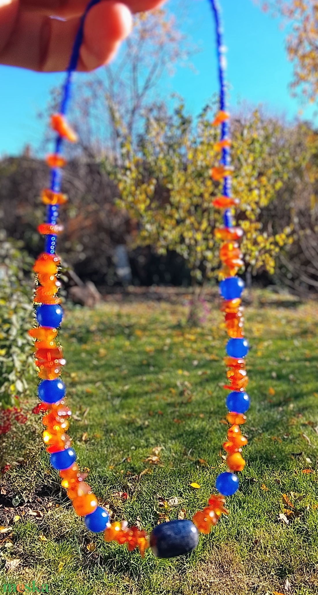 Kék  - arany ásvány nyaklánc, nyakék  - ékszer - nyaklánc - gyöngyös nyaklánc - Meska.hu