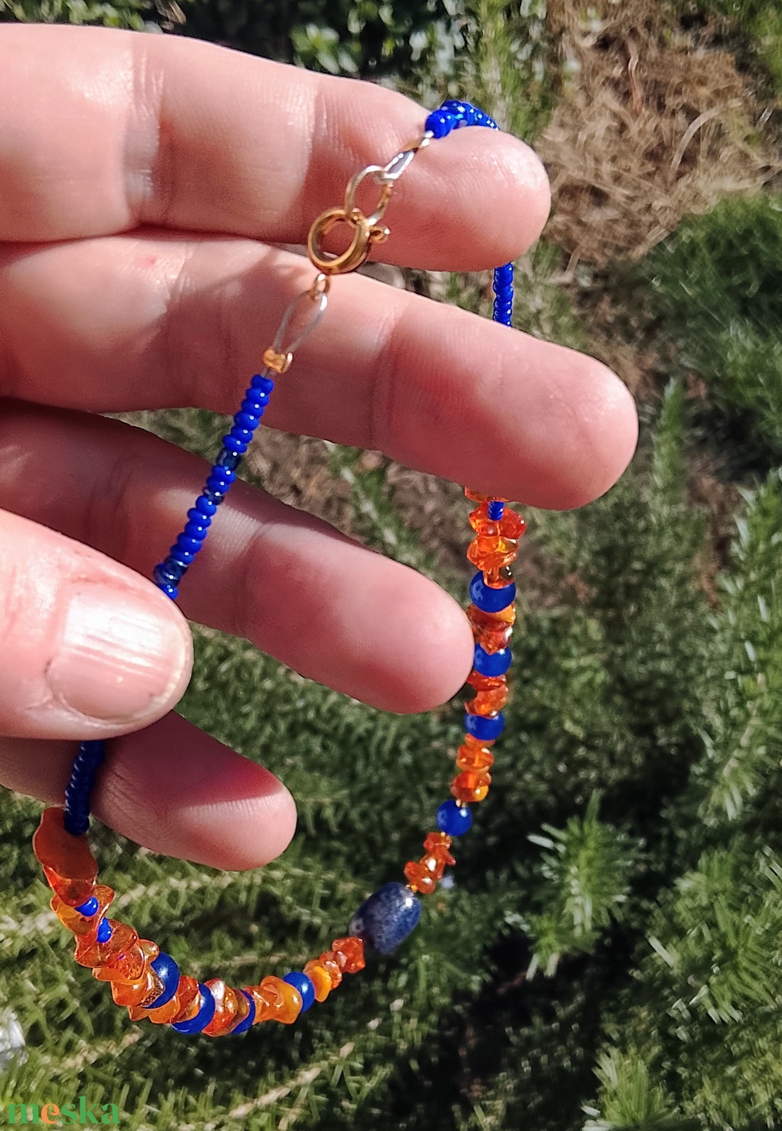 Kék  - arany ásvány nyaklánc, nyakék  - ékszer - nyaklánc - gyöngyös nyaklánc - Meska.hu