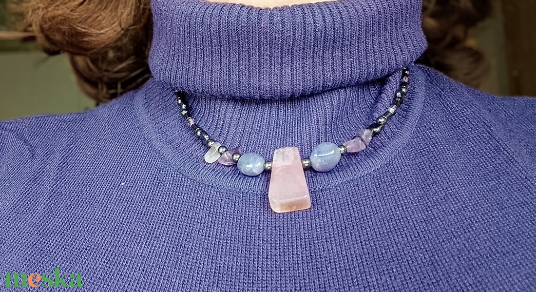  Hematit, zöld achát ásvány nyaklánc, nyakék  - ékszer - nyaklánc - gyöngyös nyaklánc - Meska.hu