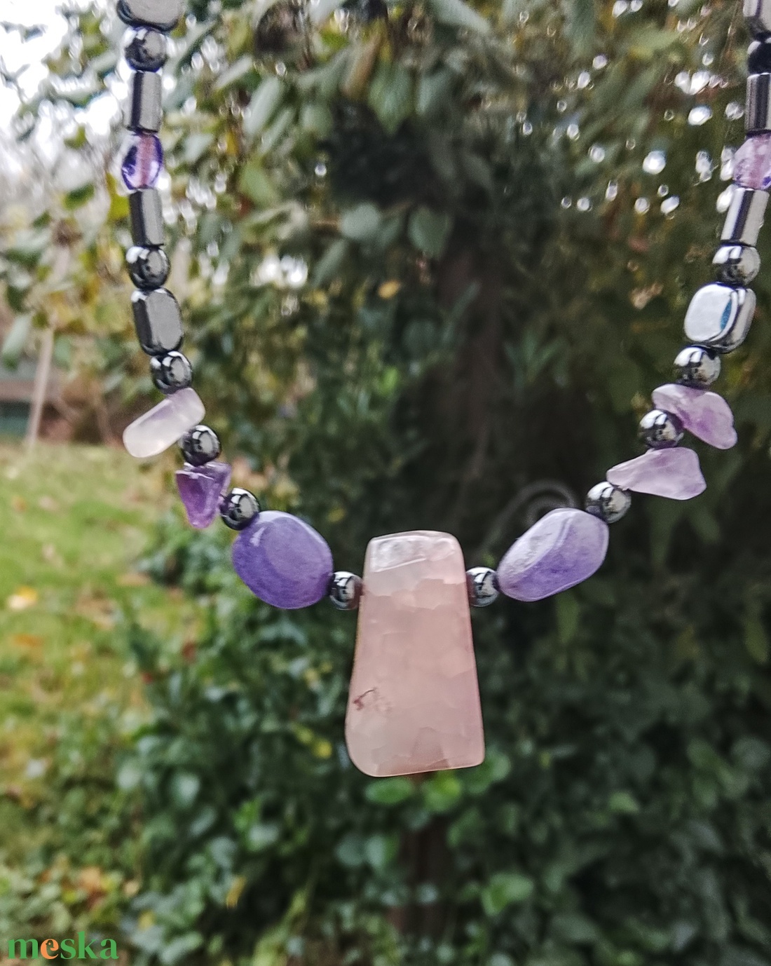  Hematit, zöld achát ásvány nyaklánc, nyakék  - ékszer - nyaklánc - gyöngyös nyaklánc - Meska.hu