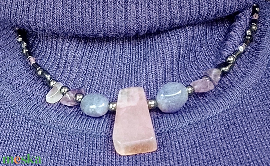  Hematit, zöld achát ásvány nyaklánc, nyakék  - ékszer - nyaklánc - gyöngyös nyaklánc - Meska.hu