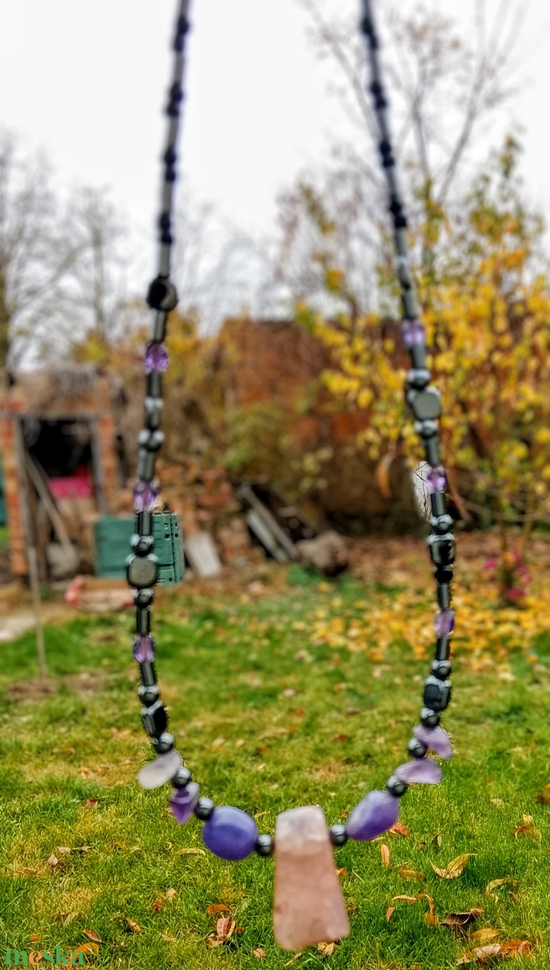  Hematit, zöld achát ásvány nyaklánc, nyakék  - ékszer - nyaklánc - gyöngyös nyaklánc - Meska.hu