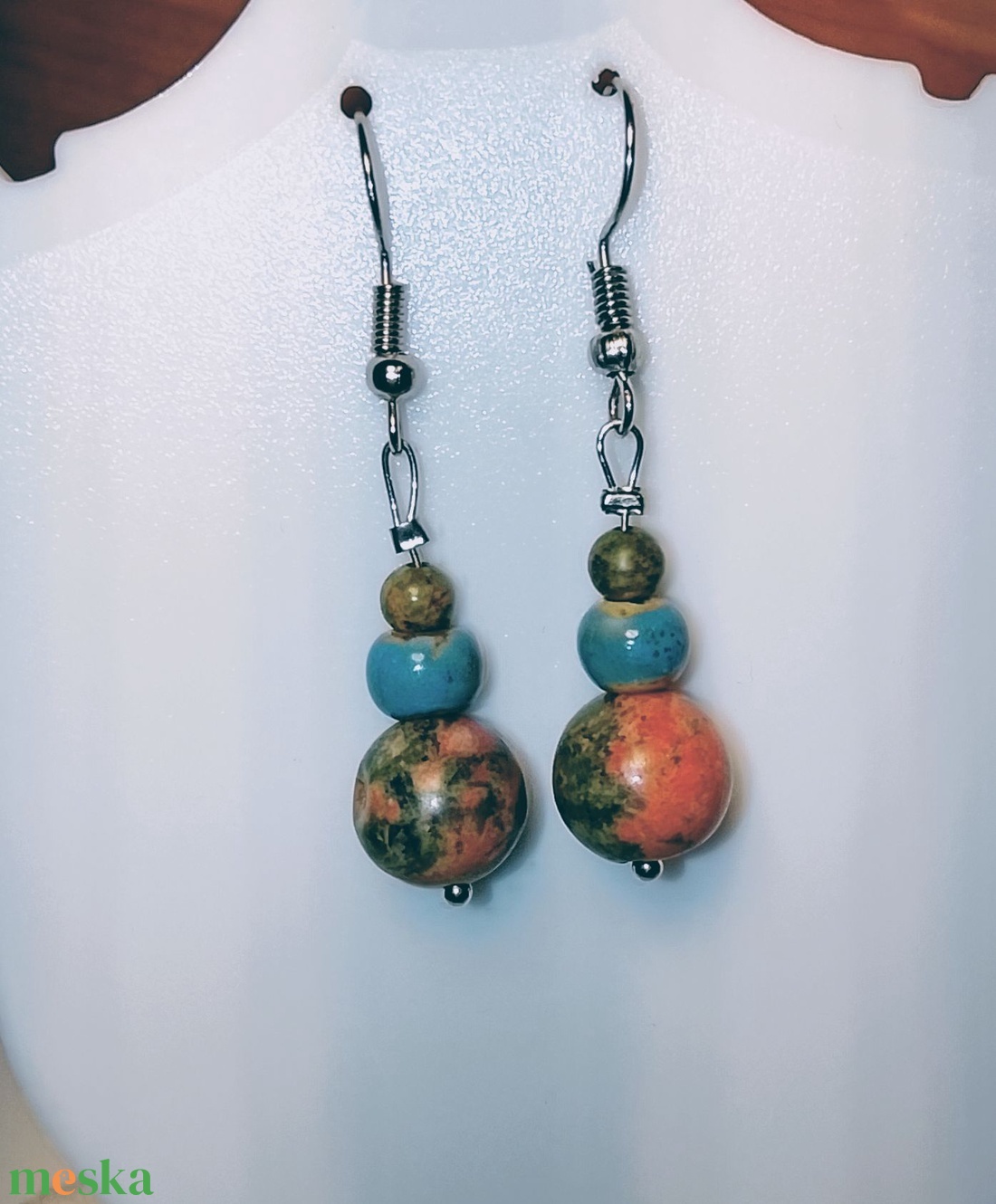 Fülbevaló unakit és kerámia gyöngyből  - ékszer - fülbevaló - lógó fülbevaló - Meska.hu