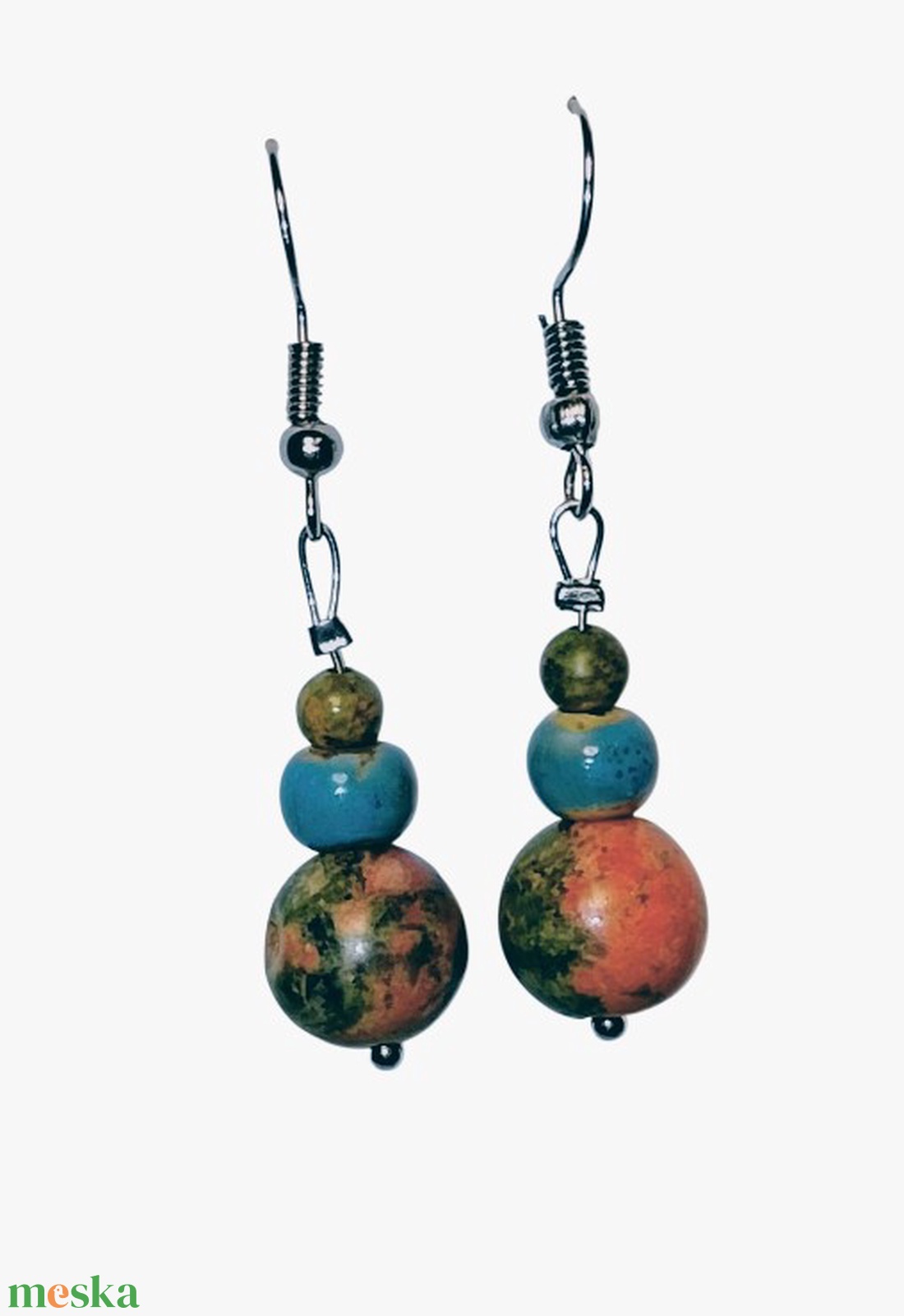 Fülbevaló unakit és kerámia gyöngyből  - ékszer - fülbevaló - lógó fülbevaló - Meska.hu