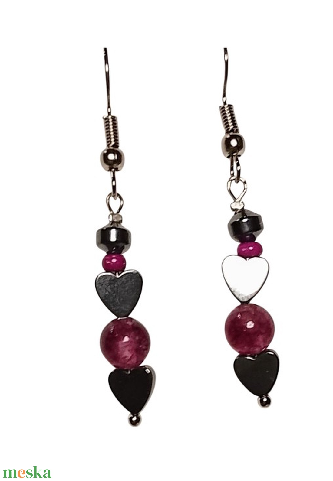 Fülbevaló  lila fél drágakővel - ékszer - fülbevaló - lógó fülbevaló - Meska.hu