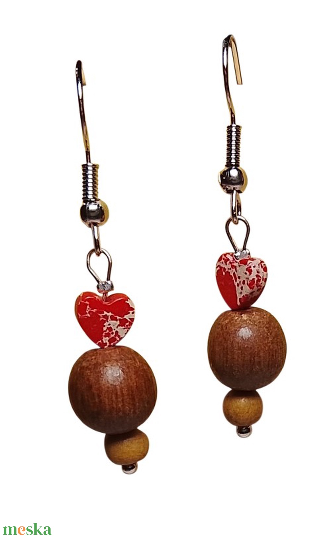 Fülbevaló  piros szívvel  - ékszer - fülbevaló - lógó fülbevaló - Meska.hu