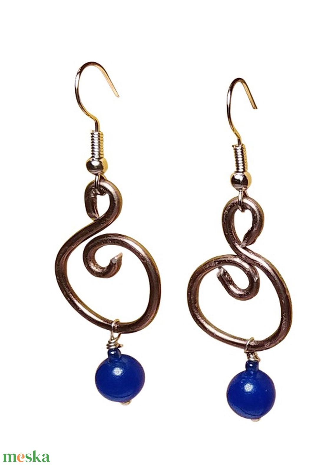 Fülbevaló  kék üveggyöngy  - ékszer - fülbevaló - lógó fülbevaló - Meska.hu