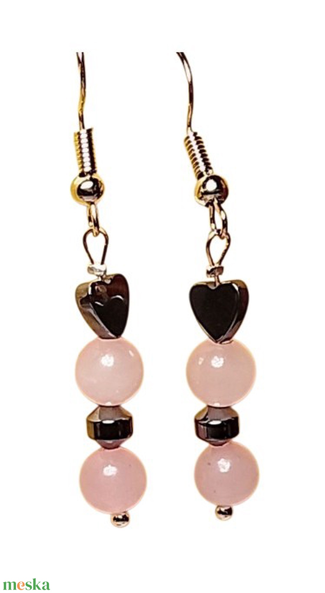 Fülbevaló rózsaszín ásvány gyöngyökkel  - ékszer - fülbevaló - lógó fülbevaló - Meska.hu