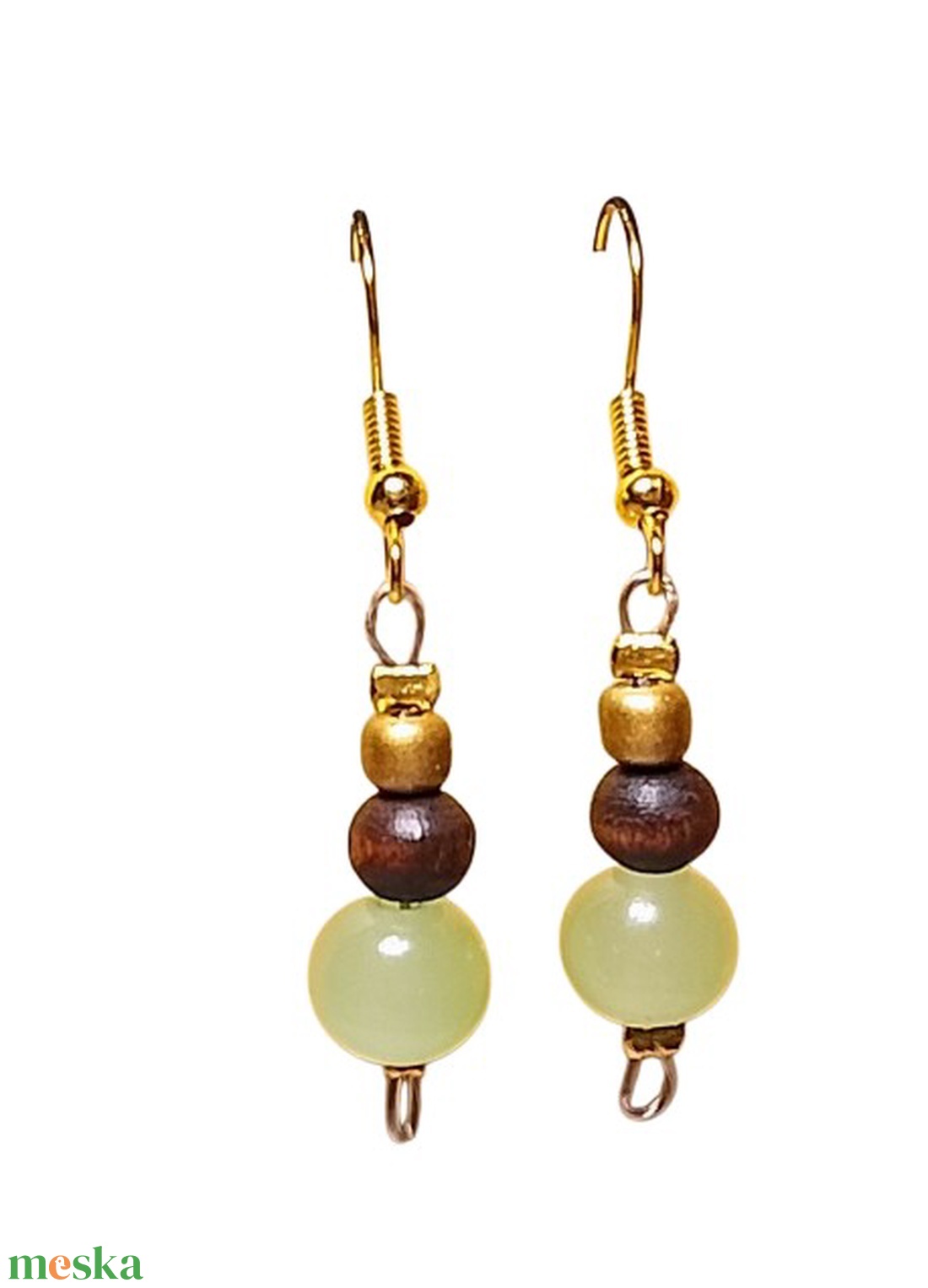 Fülbevaló üveg és fa gyönggyel  - ékszer - fülbevaló - lógó fülbevaló - Meska.hu