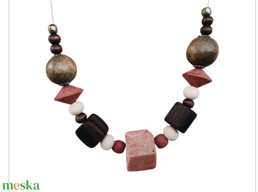 Zöld barna bordó nyaklánc, nyakék  - ékszer - nyaklánc - gyöngyös nyaklánc - Meska.hu