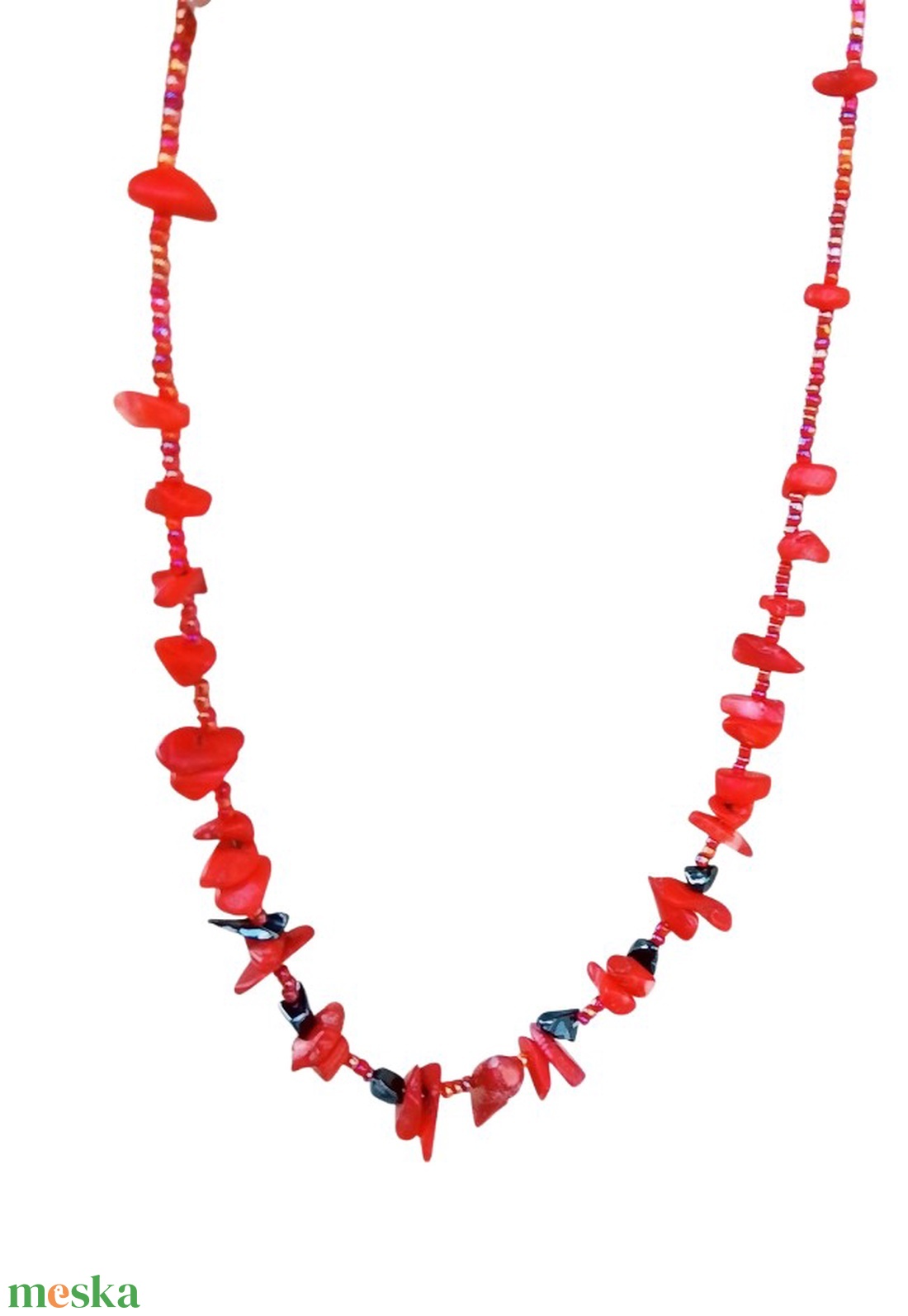 Korall és hematit barátságban :) - ékszer - nyaklánc - gyöngyös nyaklánc - Meska.hu