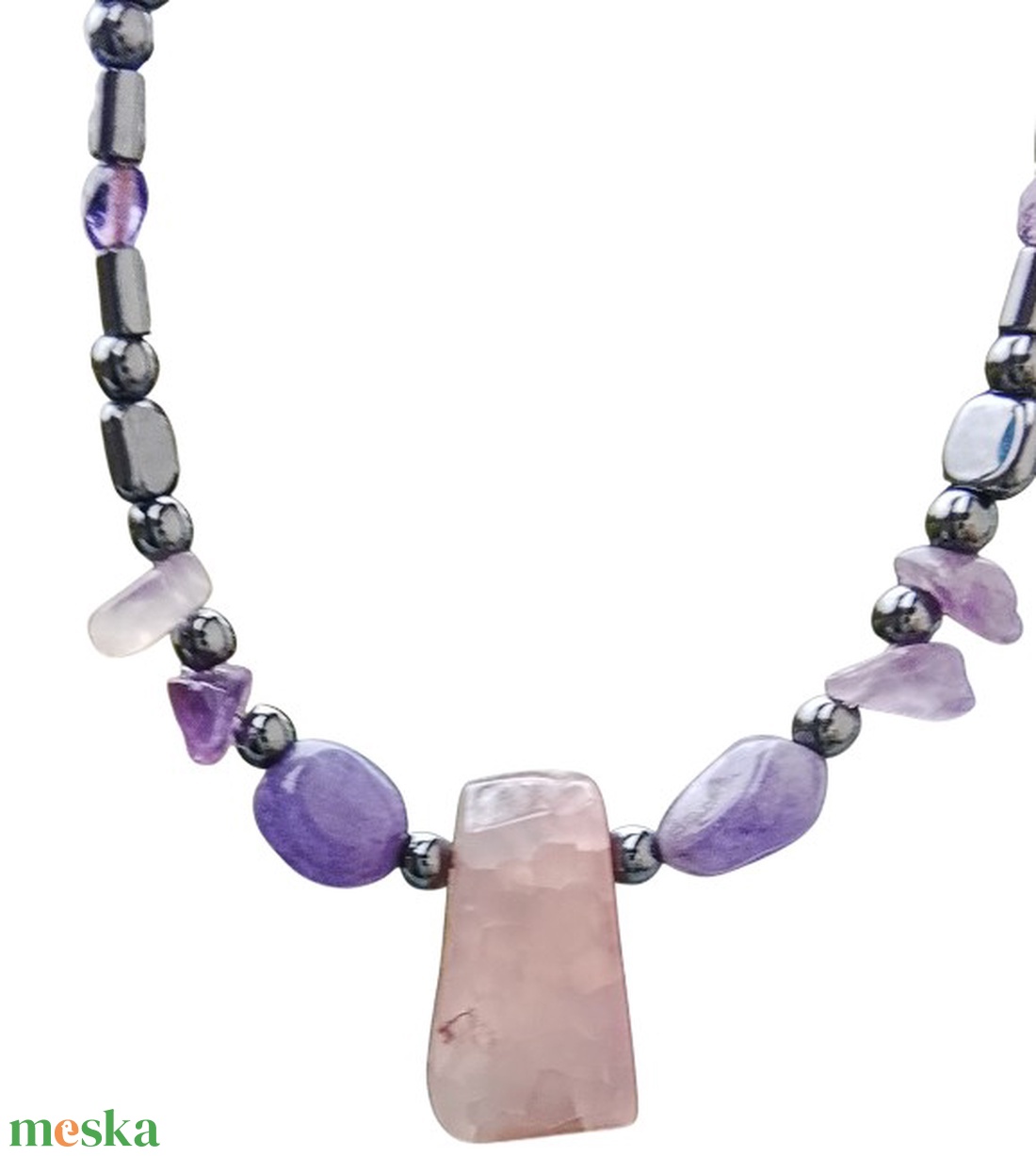  Hematit, zöld achát ásvány nyaklánc, nyakék  - ékszer - nyaklánc - gyöngyös nyaklánc - Meska.hu