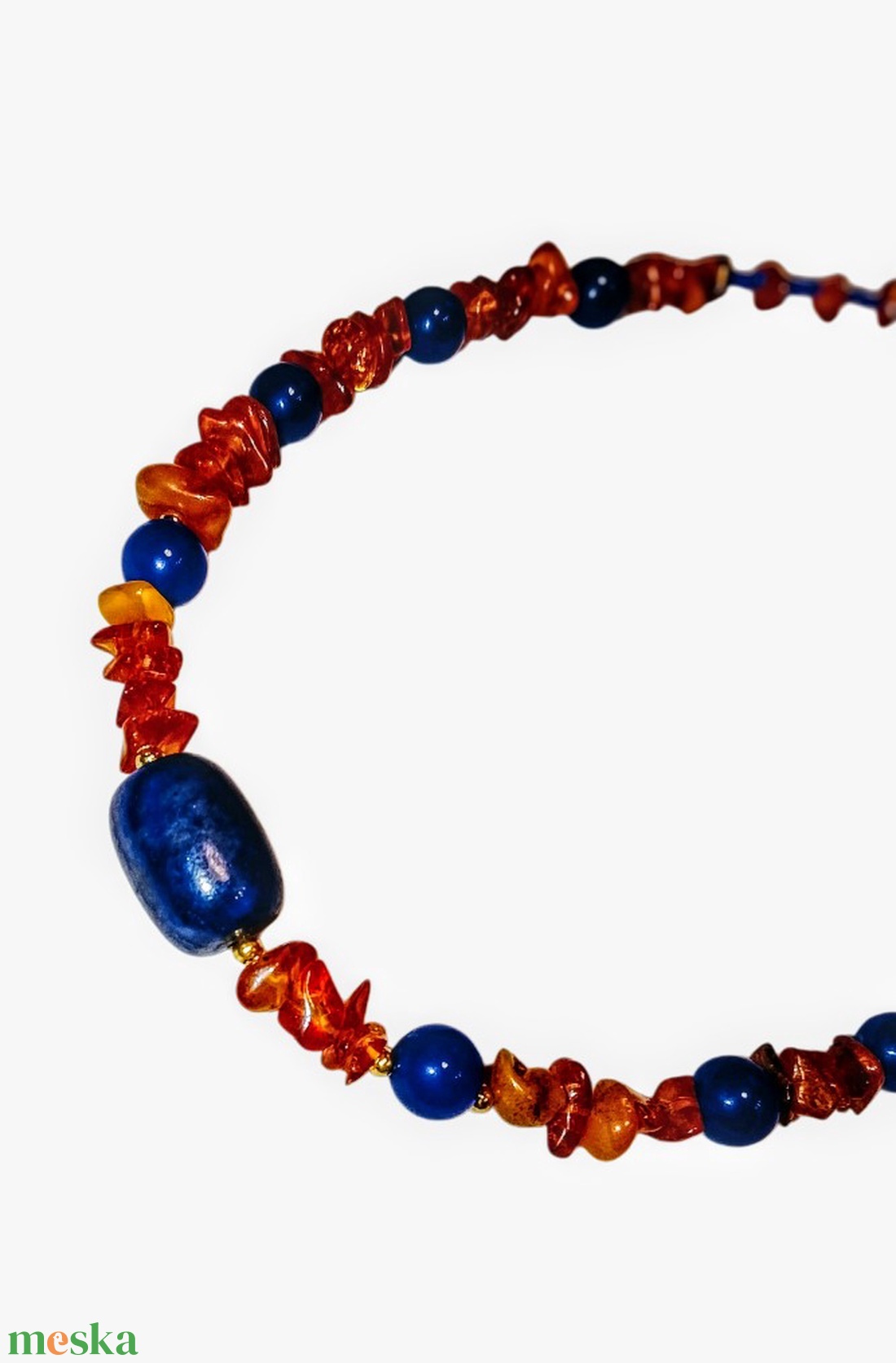 Kék  - arany ásvány nyaklánc, nyakék  - ékszer - nyaklánc - gyöngyös nyaklánc - Meska.hu