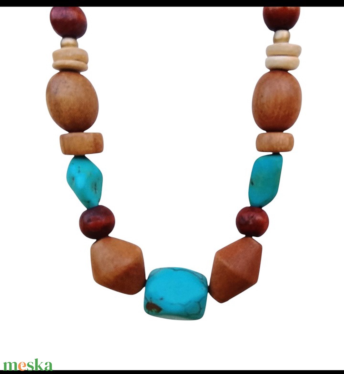 Fagyöngy és türkiz köves nyaklánc, nyakék  - ékszer - nyaklánc - gyöngyös nyaklánc - Meska.hu