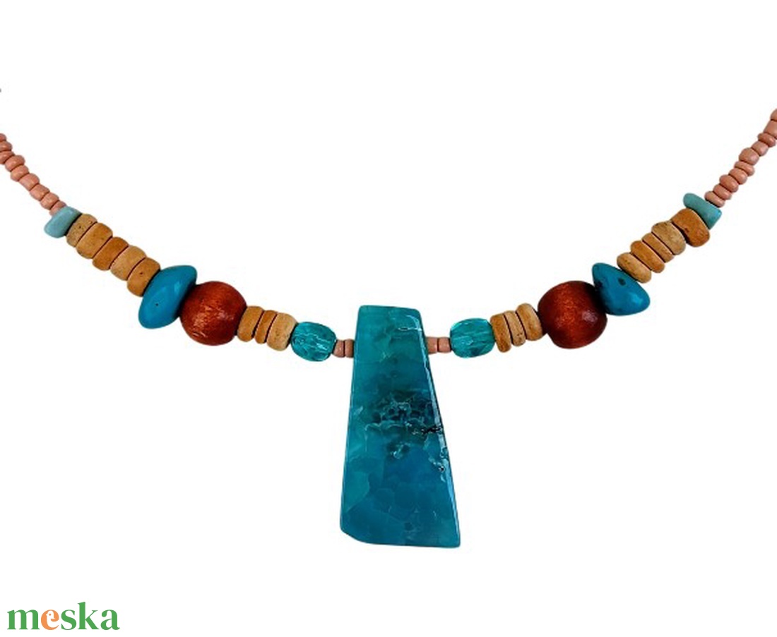 Türkiz nyaklánc, nyakék  - ékszer - nyaklánc - gyöngyös nyaklánc - Meska.hu