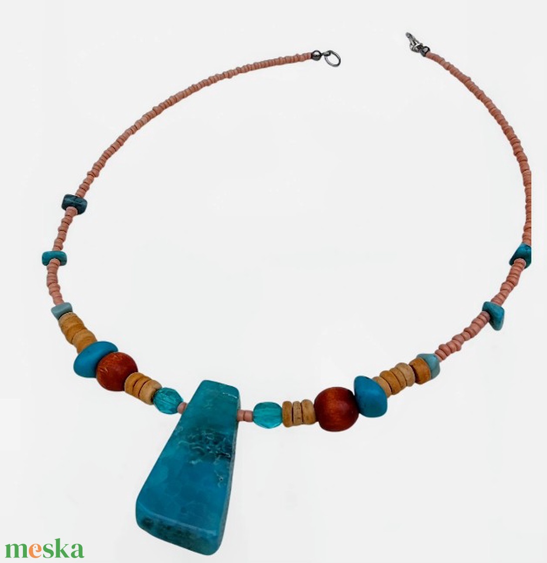 Türkiz nyaklánc, nyakék  - ékszer - nyaklánc - gyöngyös nyaklánc - Meska.hu