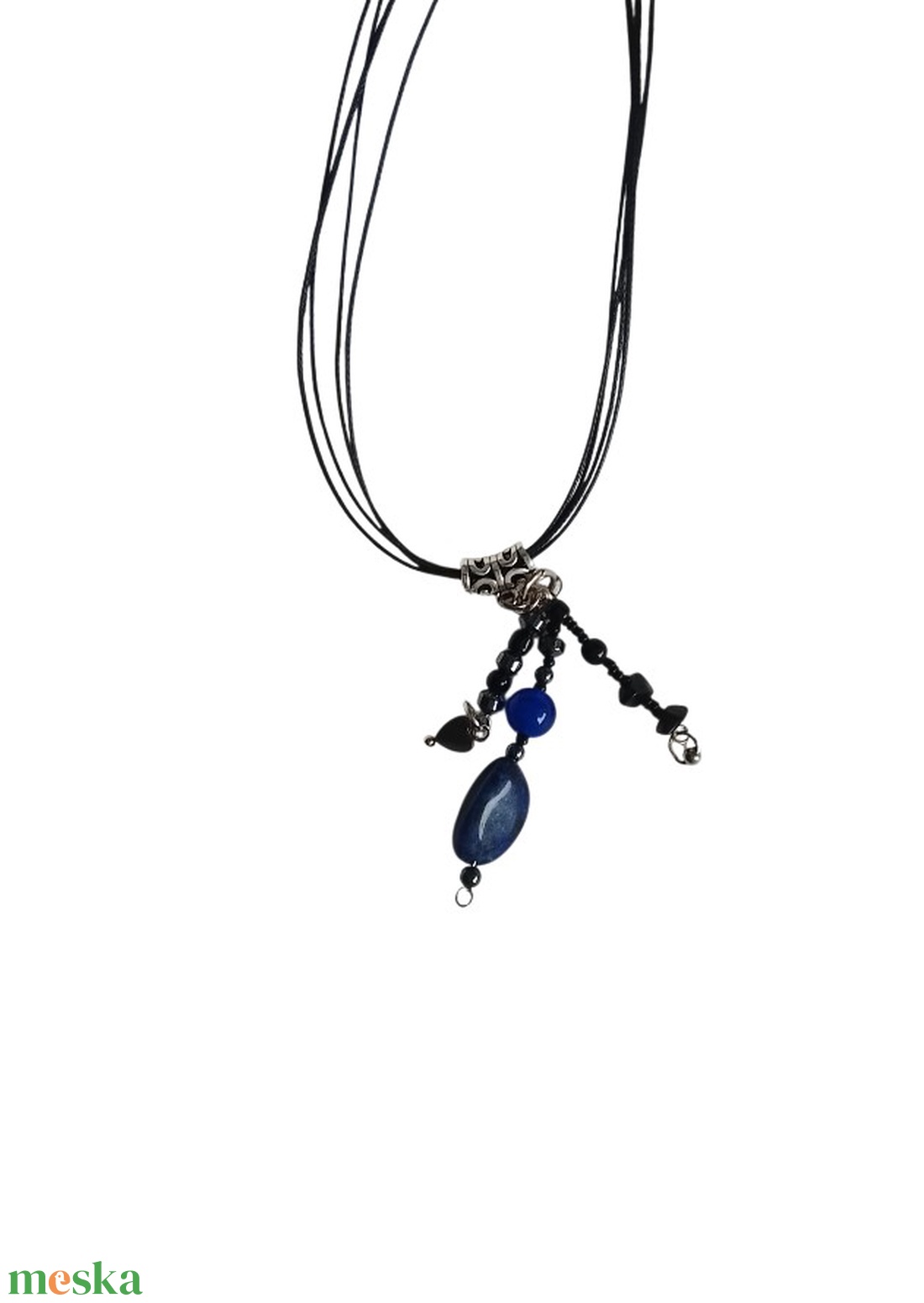 Kék ásvány medálos nyaklánc  - ékszer - nyaklánc - gyöngyös nyaklánc - Meska.hu