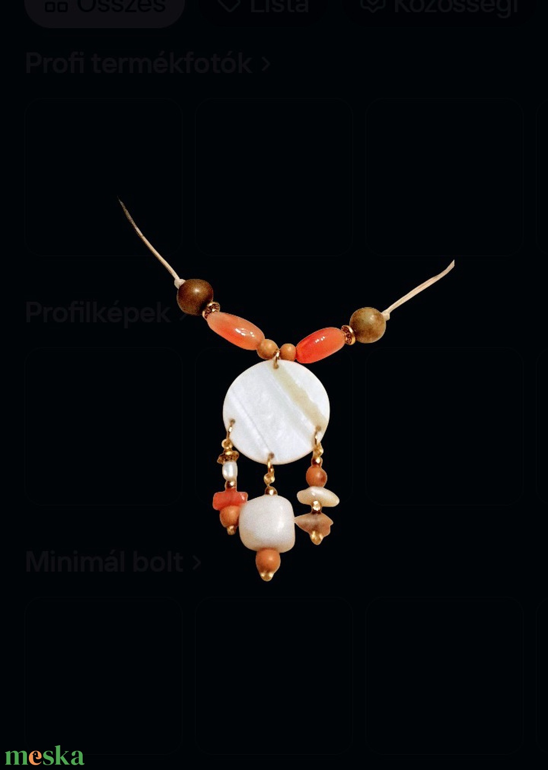 Nyaklánc kagylóval és achát kövekkel - ékszer - nyaklánc - gyöngyös nyaklánc - Meska.hu