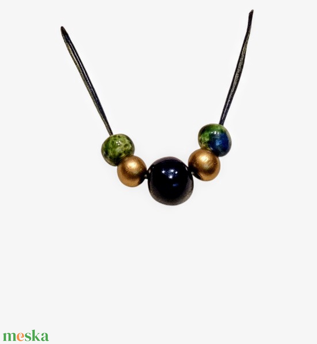 Egyedi nyaklánc kék és arany színekben  - ékszer - nyaklánc - gyöngyös nyaklánc - Meska.hu