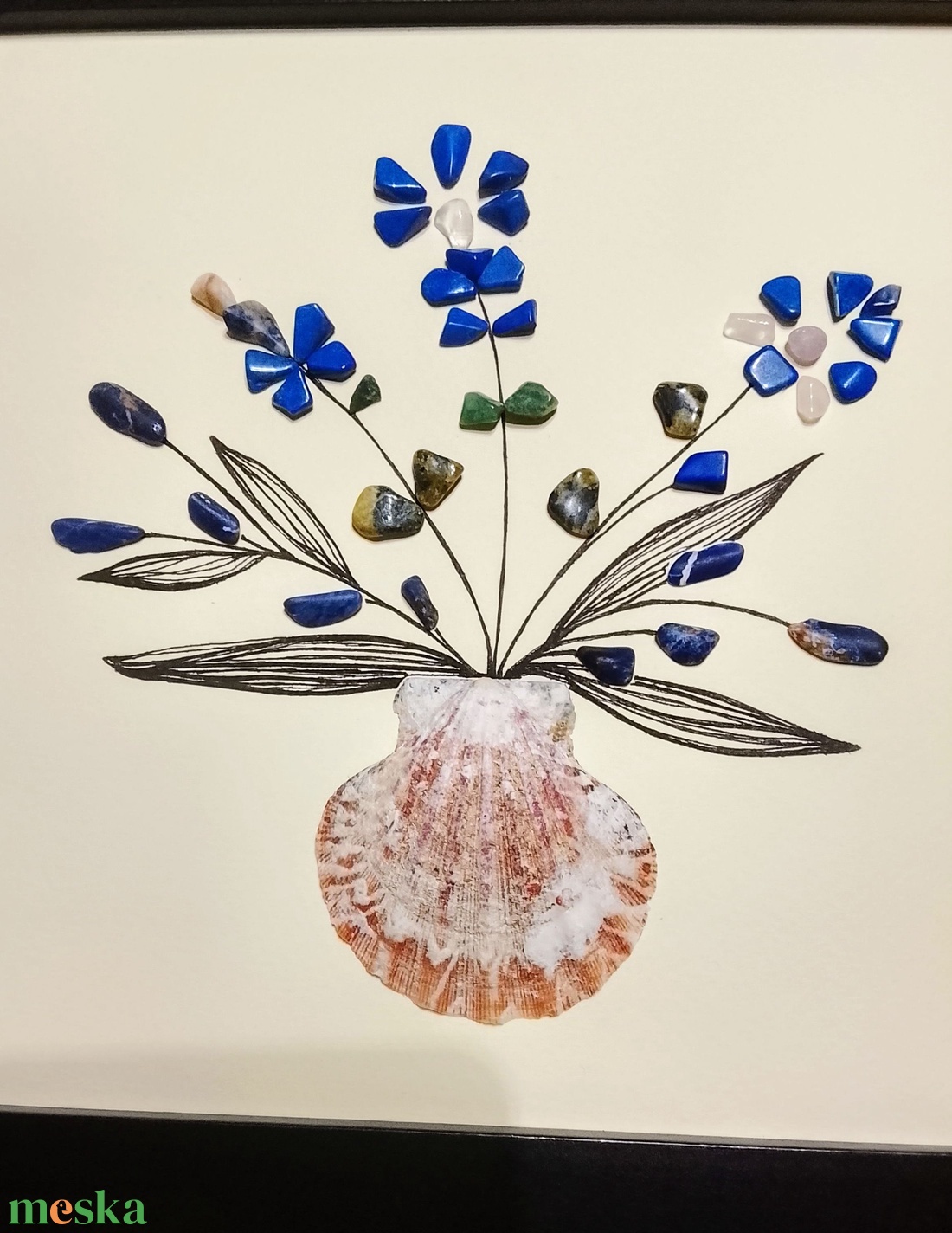 Féldrágakő és kagyló falikép  - otthon & életmód - dekoráció - kép & falikép - kavics kép - Meska.hu