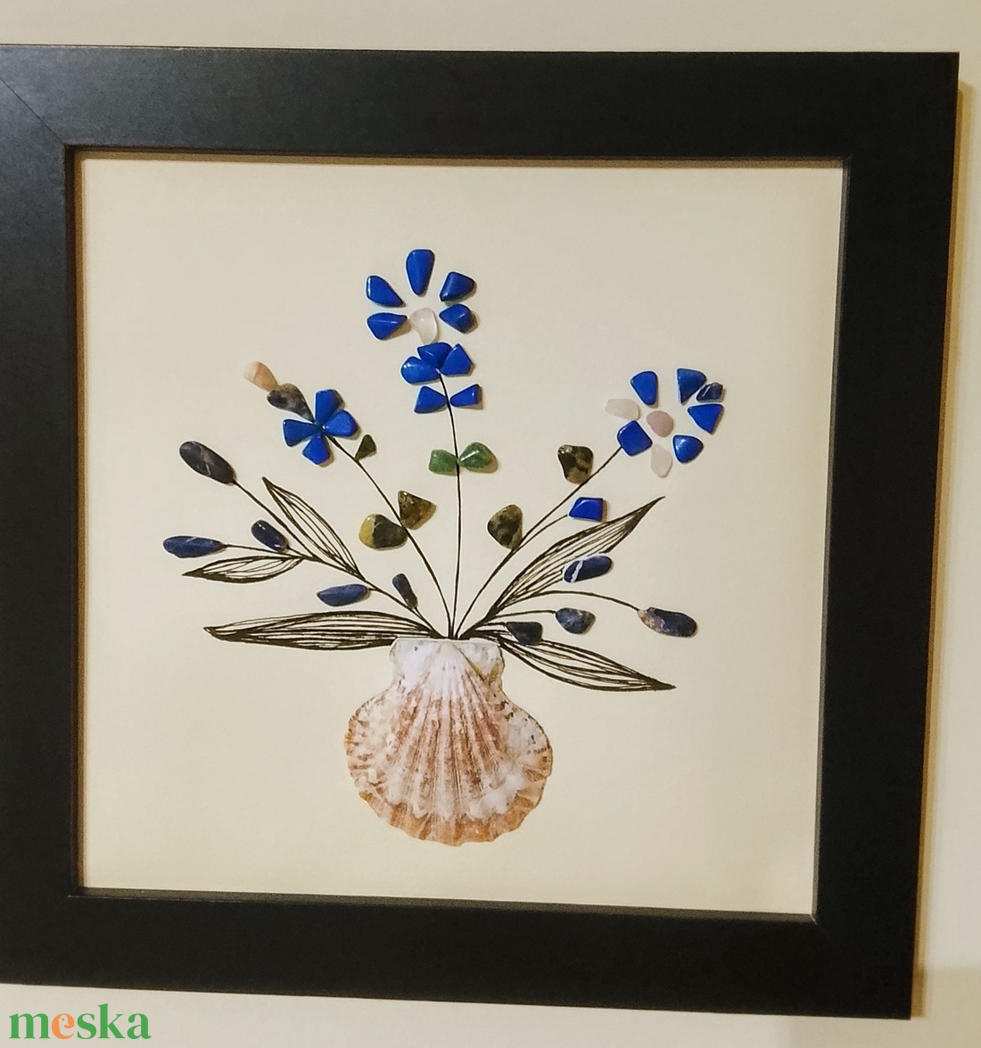 Féldrágakő és kagyló falikép  - otthon & életmód - dekoráció - kép & falikép - kavics kép - Meska.hu