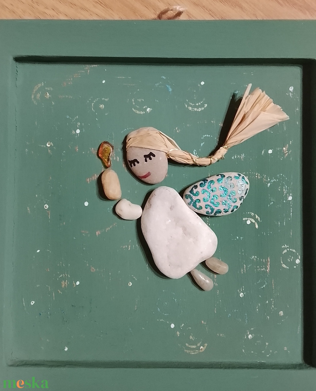 Angyalkás kő falikép  - otthon & életmód - dekoráció - kép & falikép - kavics kép - Meska.hu