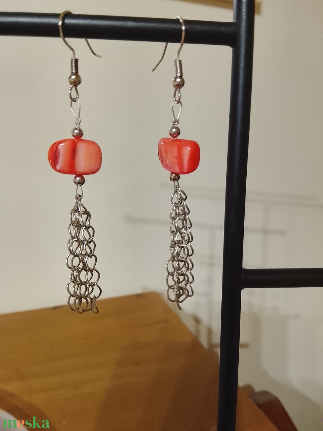 Fülbevaló rózsaszín kagyló  - ékszer - fülbevaló - lógó fülbevaló - Meska.hu