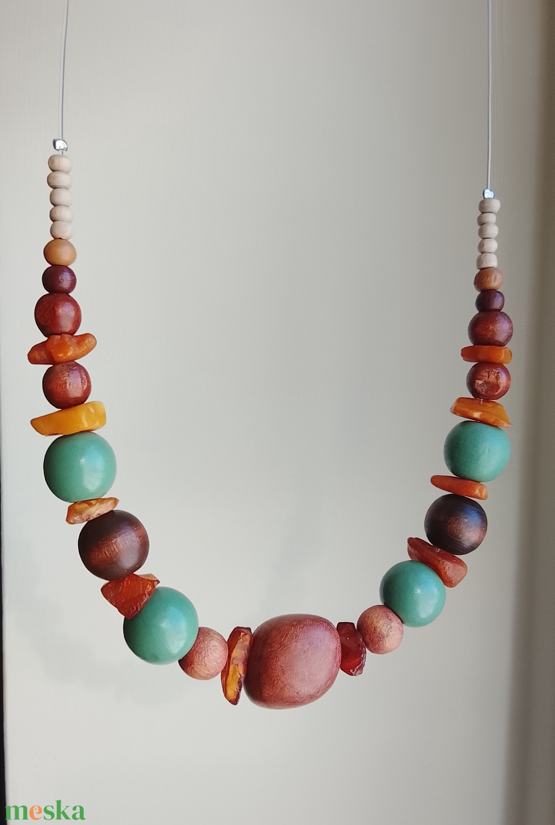 Nyaklánc barna és zöld gyöngyökkel - ékszer - nyaklánc - gyöngyös nyaklánc - Meska.hu