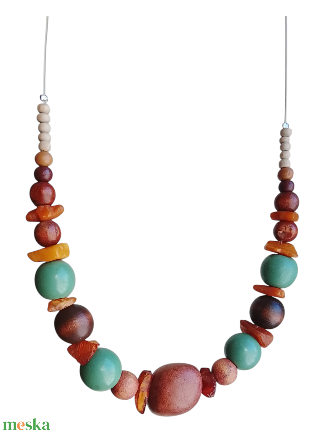 Nyaklánc barna és zöld gyöngyökkel - ékszer - nyaklánc - gyöngyös nyaklánc - Meska.hu