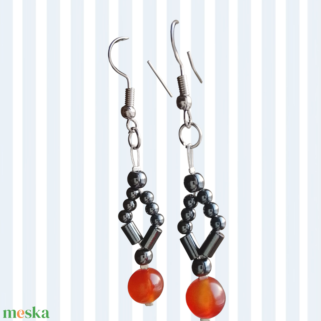 Fülbevaló hematit gyöngyökkel  - ékszer - fülbevaló - lógó fülbevaló - Meska.hu