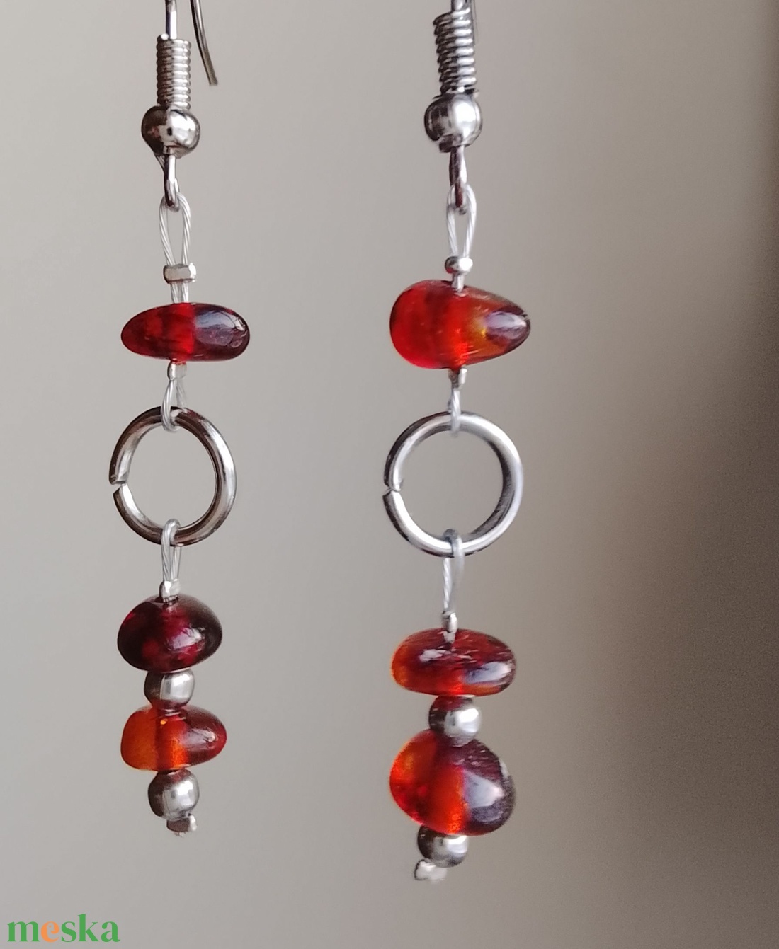 Fülbevaló borostyán gyöngyökkel  - ékszer - fülbevaló - lógó fülbevaló - Meska.hu