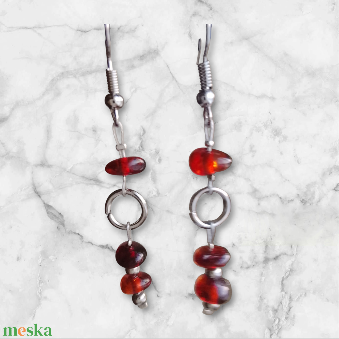 Fülbevaló borostyán gyöngyökkel  - ékszer - fülbevaló - lógó fülbevaló - Meska.hu