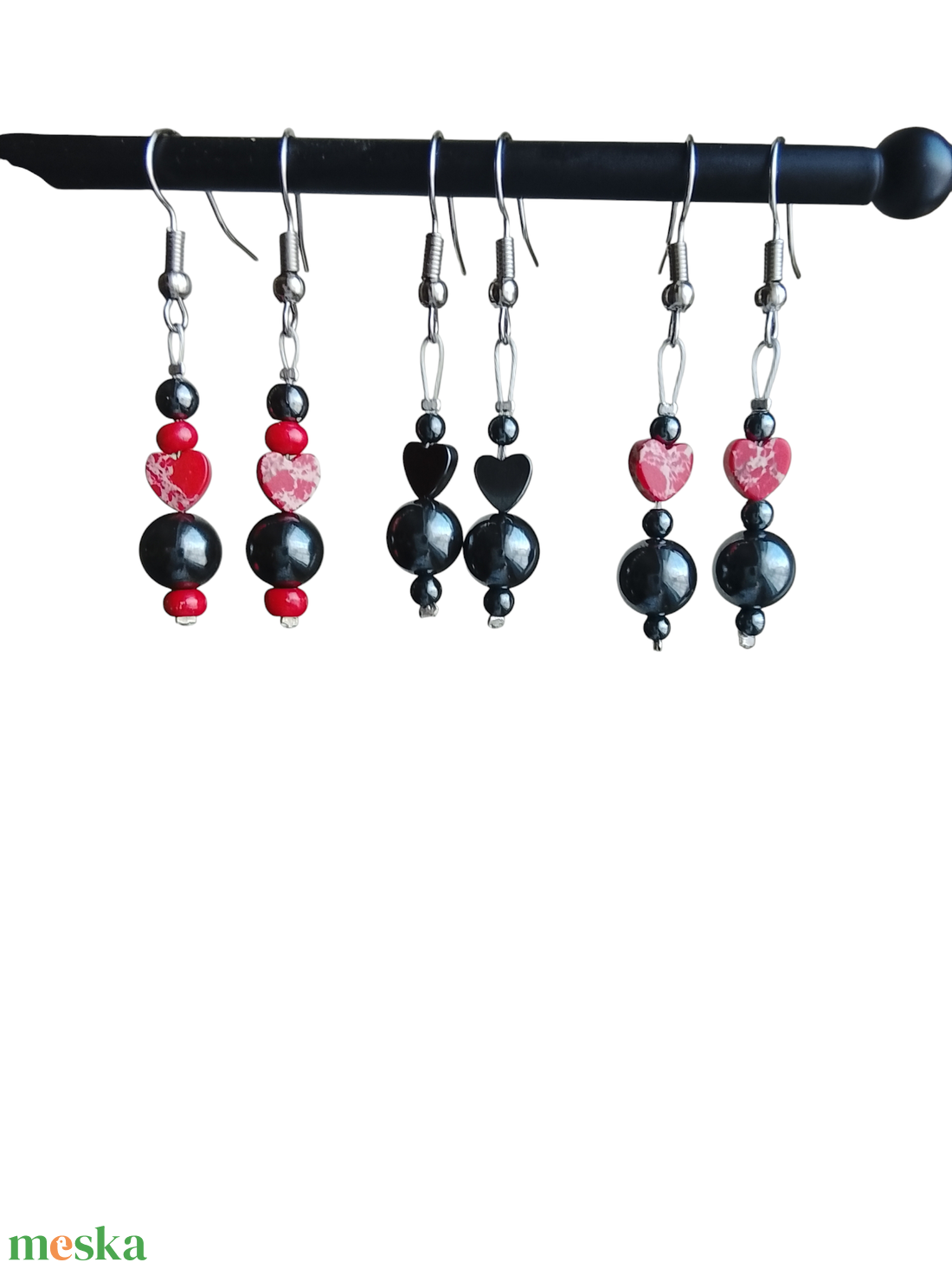 Fülbevaló hematitból  és gyöngy  - ékszer - fülbevaló - lógó fülbevaló - Meska.hu