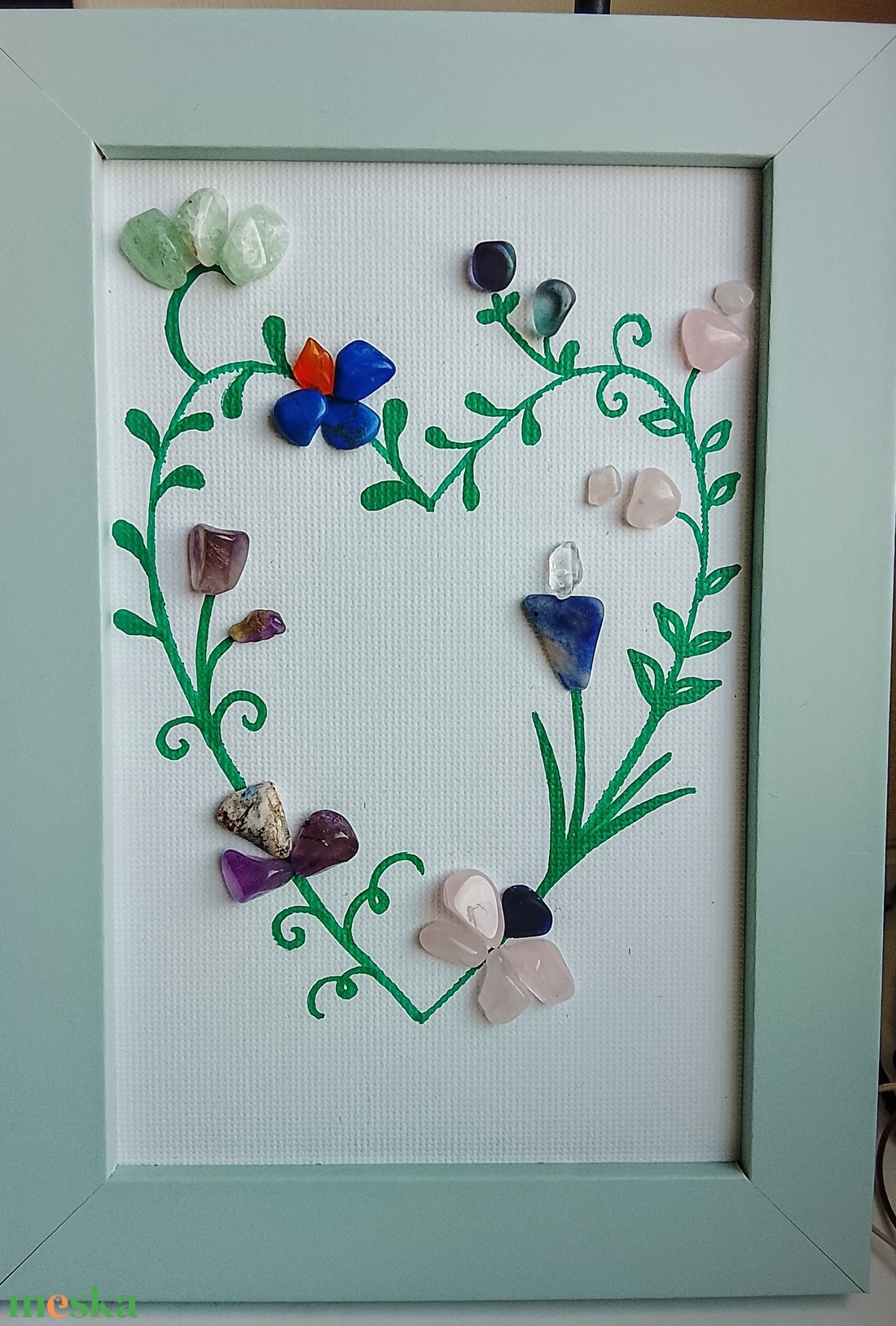 Szívecske mintás ásvány kép - ékszer - nyaklánc - gyöngyös nyaklánc - Meska.hu