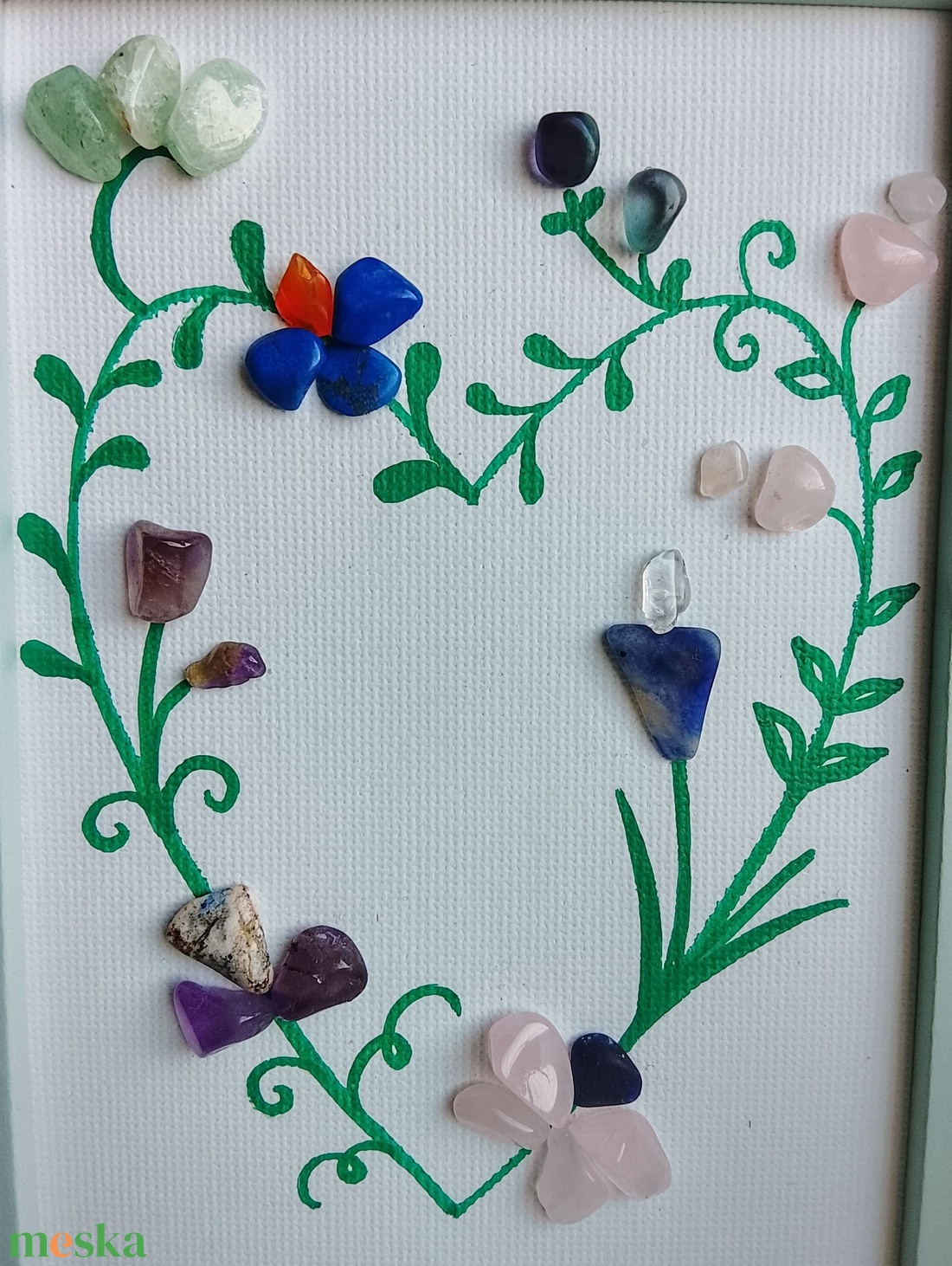 Szívecske mintás ásvány kép - ékszer - nyaklánc - gyöngyös nyaklánc - Meska.hu