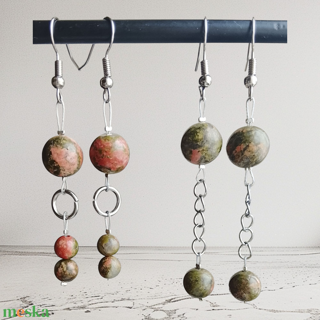 Fülbevaló zöld narancs színű - ékszer - fülbevaló - lógó fülbevaló - Meska.hu