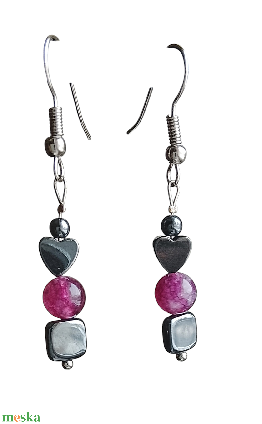 Fülbevaló lila és szürke ásványokból  - ékszer - fülbevaló - lógó fülbevaló - Meska.hu