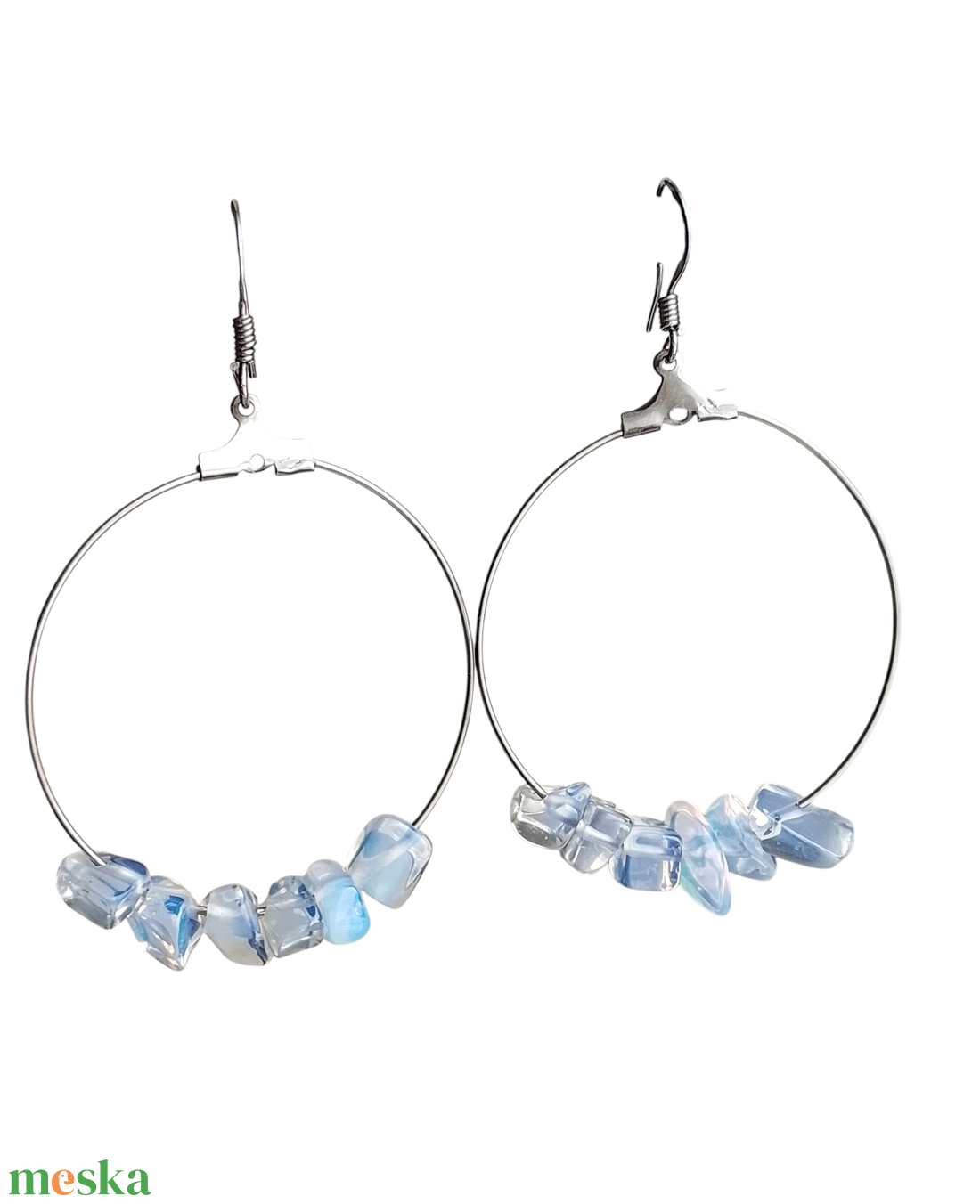 Fülbevaló  holdkő darabokból  - ékszer - fülbevaló - lógó fülbevaló - Meska.hu