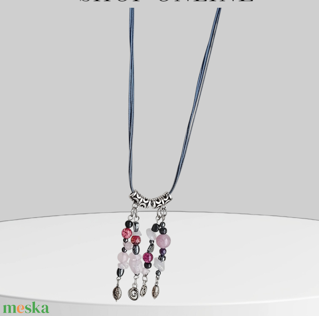 Ásvány díszes szürke, rózsaszín nyaklánc nyaklánc - ékszer - nyaklánc - gyöngyös nyaklánc - Meska.hu